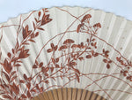 Japanese Paper Folding Fan Sensu Vtg Bamboo Frame Beige Red Sparkle Plants 4D972