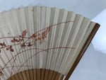 Japanese Paper Folding Fan Sensu Vtg Bamboo Frame Beige Red Sparkle Plants 4D972