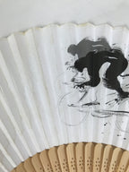 Japanese Paper Folding Fan Sensu Vtg Bamboo Frame Bicycle Racing Black 4D934
