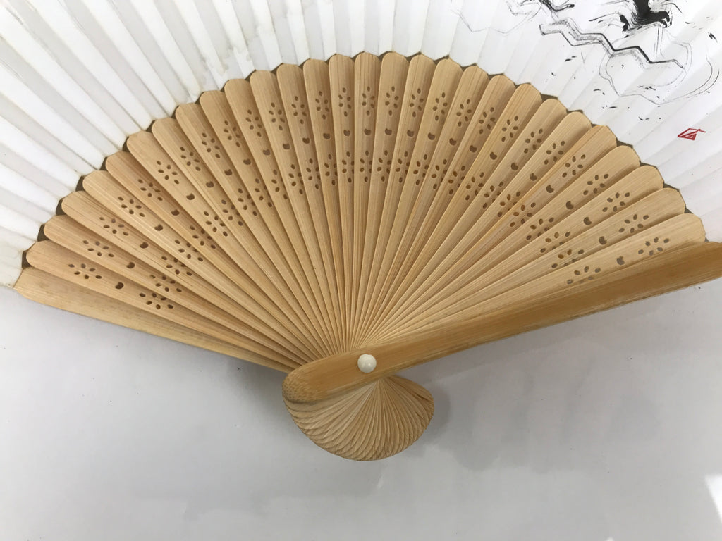 Japanese Paper Folding Fan Sensu Vtg Bamboo Frame Bicycle Racing Black 4D934
