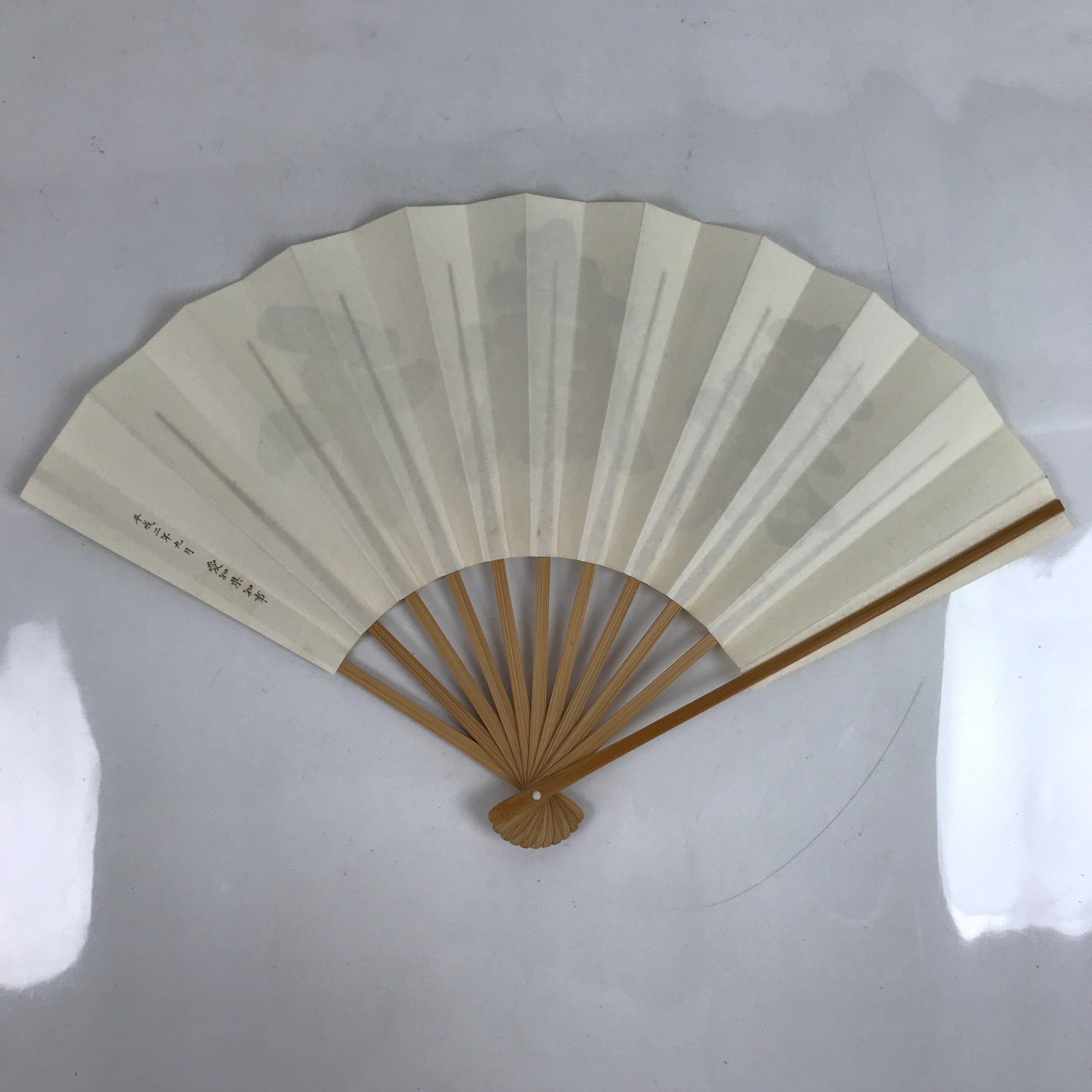 Japanese Paper Folding Fan Sensu Vtg Bamboo Frame Black Kanji Flowers 4D877