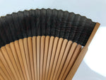 Japanese Paper Folding Fan Sensu Vtg Bamboo Frame Black Silver Brown Wave 5D41