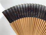 Japanese Paper Folding Fan Sensu Vtg Bamboo Frame Black Silver Brown Wave 5D41