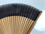 Japanese Paper Folding Fan Sensu Vtg Bamboo Frame Black Silver Brown Wave 5D41