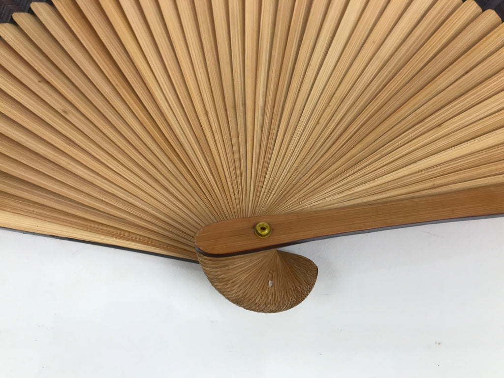 Japanese Paper Folding Fan Sensu Vtg Bamboo Frame Black Silver Brown Wave 5D41