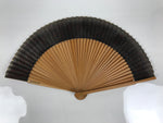 Japanese Paper Folding Fan Sensu Vtg Bamboo Frame Black Silver Brown Wave 5D41