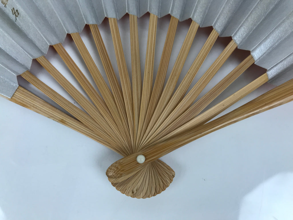 Japanese Paper Folding Fan Sensu Vtg Bamboo Frame Blank Red Silver Simple 4D956