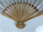 Japanese Paper Folding Fan Sensu Vtg Bamboo Frame Blank Red Silver Simple 4D956