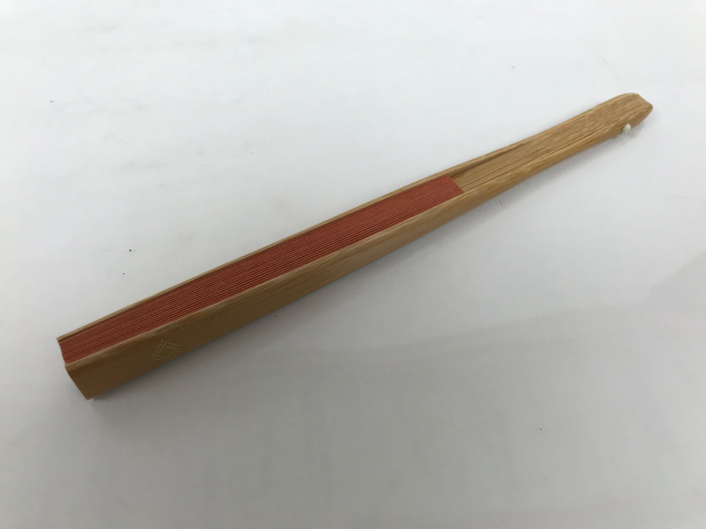 Japanese Paper Folding Fan Sensu Vtg Bamboo Frame Blank Red Silver Simple 4D956