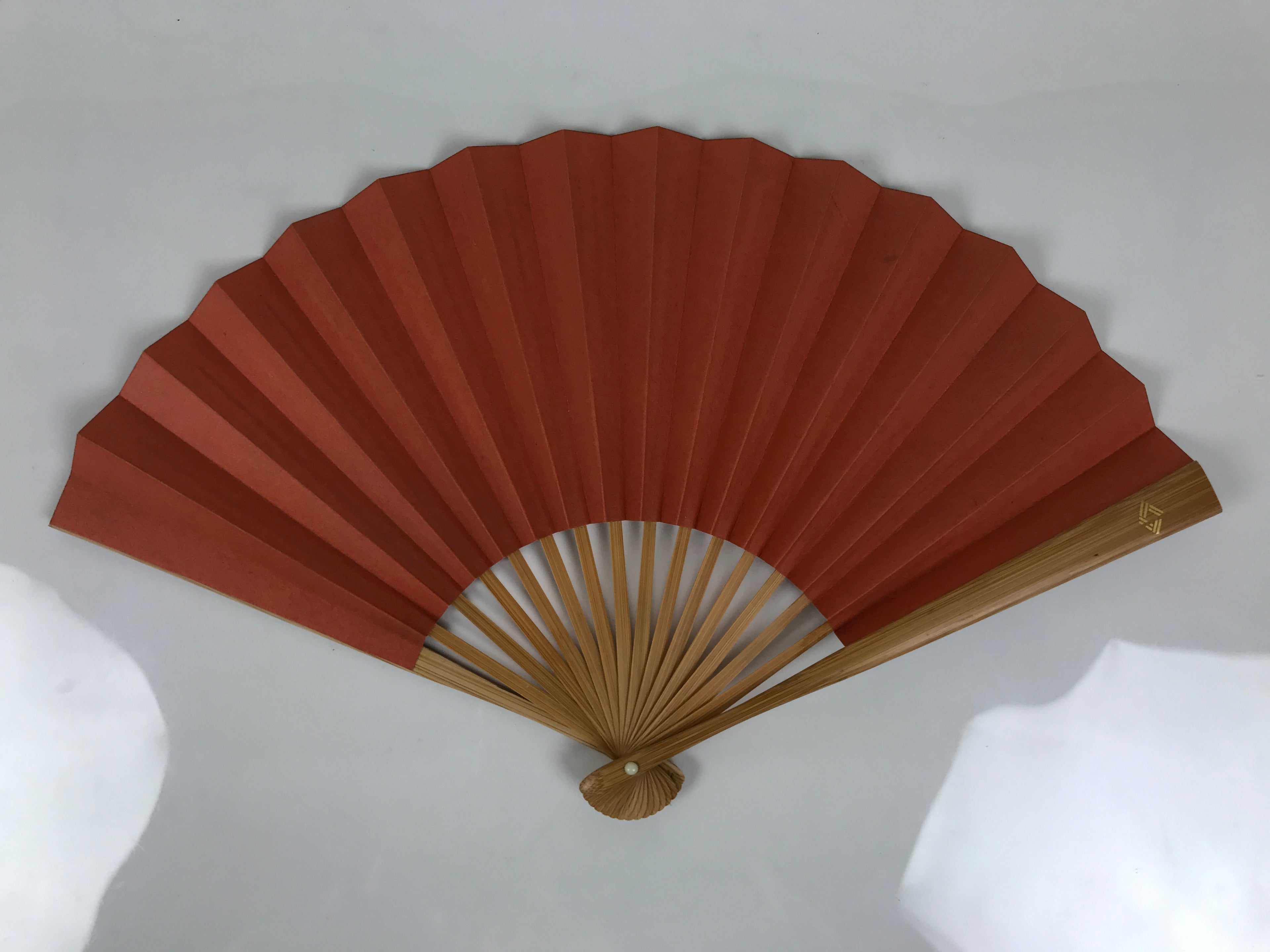 Japanese Paper Folding Fan Sensu Vtg Bamboo Frame Blank Red Silver Simple 4D956