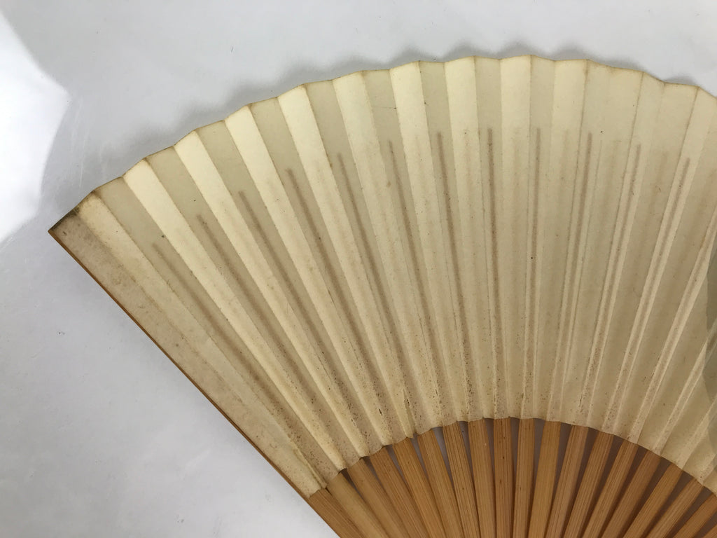Japanese Paper Folding Fan Sensu Vtg Bamboo Frame Blue Fish Fugu Bubbles 4D973