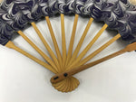 Japanese Paper Folding Fan Sensu Vtg Bamboo Frame Blue Kanzemizu Birds 4D923