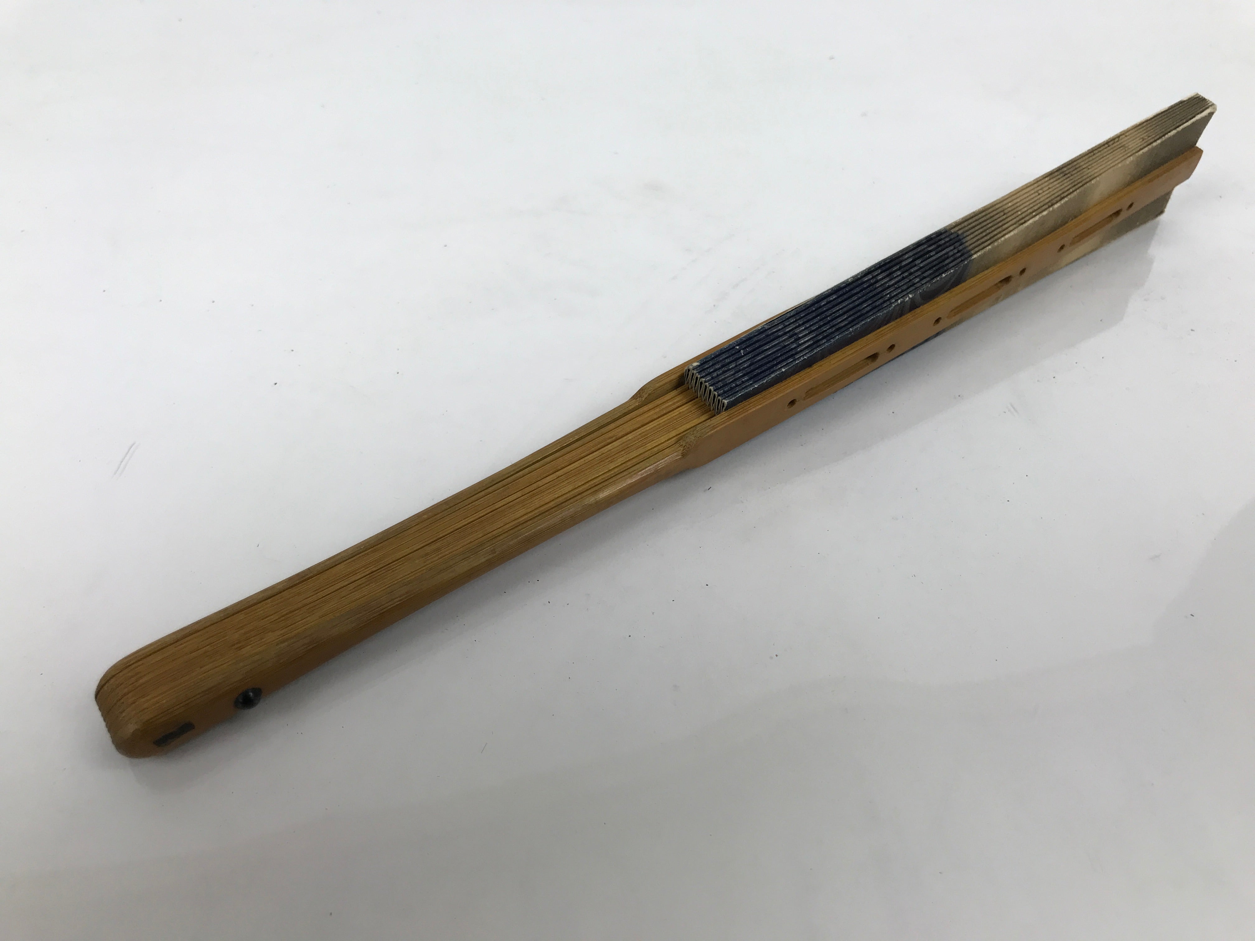 Japanese Paper Folding Fan Sensu Vtg Bamboo Frame Blue Kanzemizu Birds 4D923