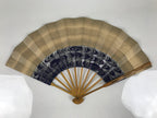 Japanese Paper Folding Fan Sensu Vtg Bamboo Frame Blue Kanzemizu Birds 4D923