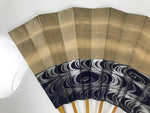 Japanese Paper Folding Fan Sensu Vtg Bamboo Frame Blue Kanzemizu Birds 4D923