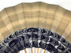 Japanese Paper Folding Fan Sensu Vtg Bamboo Frame Blue Kanzemizu Birds 4D923