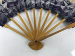 Japanese Paper Folding Fan Sensu Vtg Bamboo Frame Blue Kanzemizu Birds 4D923