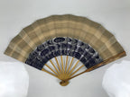 Japanese Paper Folding Fan Sensu Vtg Bamboo Frame Blue Kanzemizu Birds 4D923