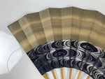 Japanese Paper Folding Fan Sensu Vtg Bamboo Frame Blue Kanzemizu Birds 4D923