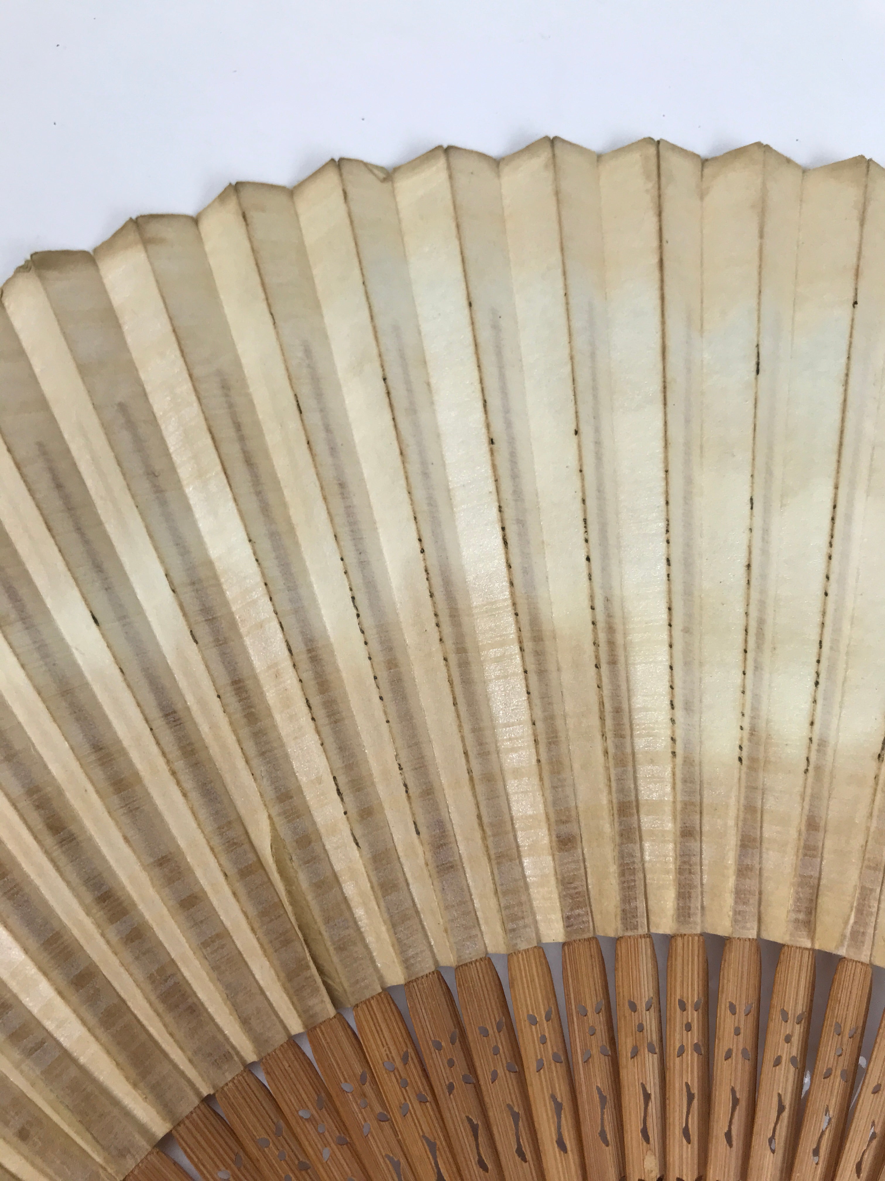 Japanese Paper Folding Fan Sensu Vtg Bamboo Frame Blue Mountains Brown 4D896