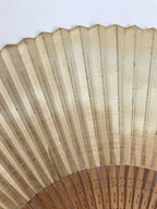 Japanese Paper Folding Fan Sensu Vtg Bamboo Frame Blue Mountains Brown 4D896
