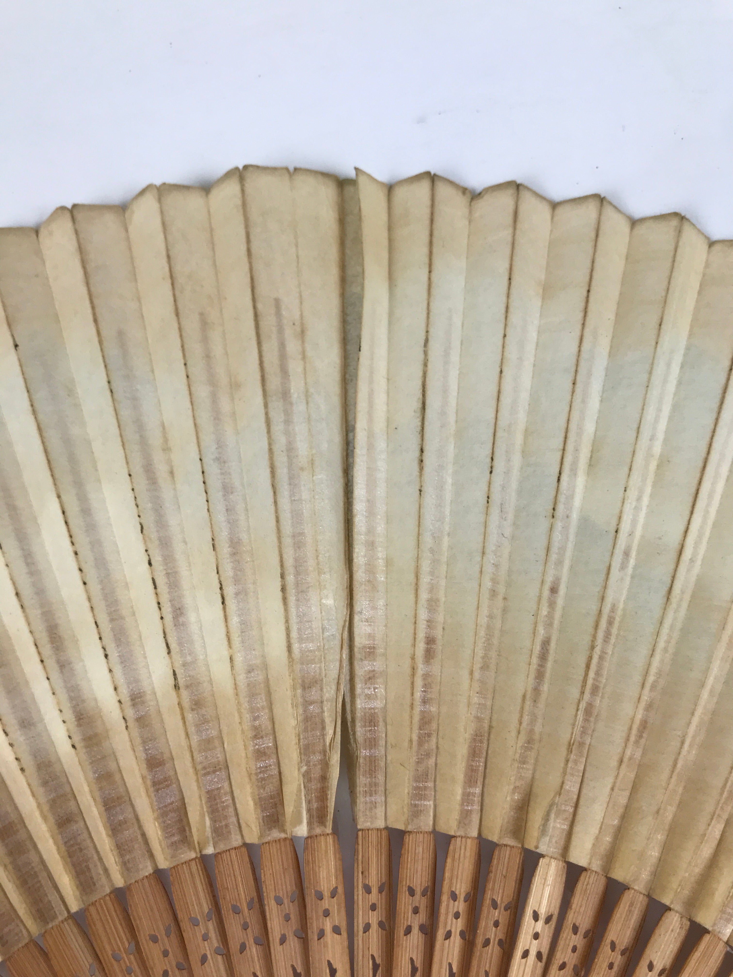 Japanese Paper Folding Fan Sensu Vtg Bamboo Frame Blue Mountains Brown 4D896