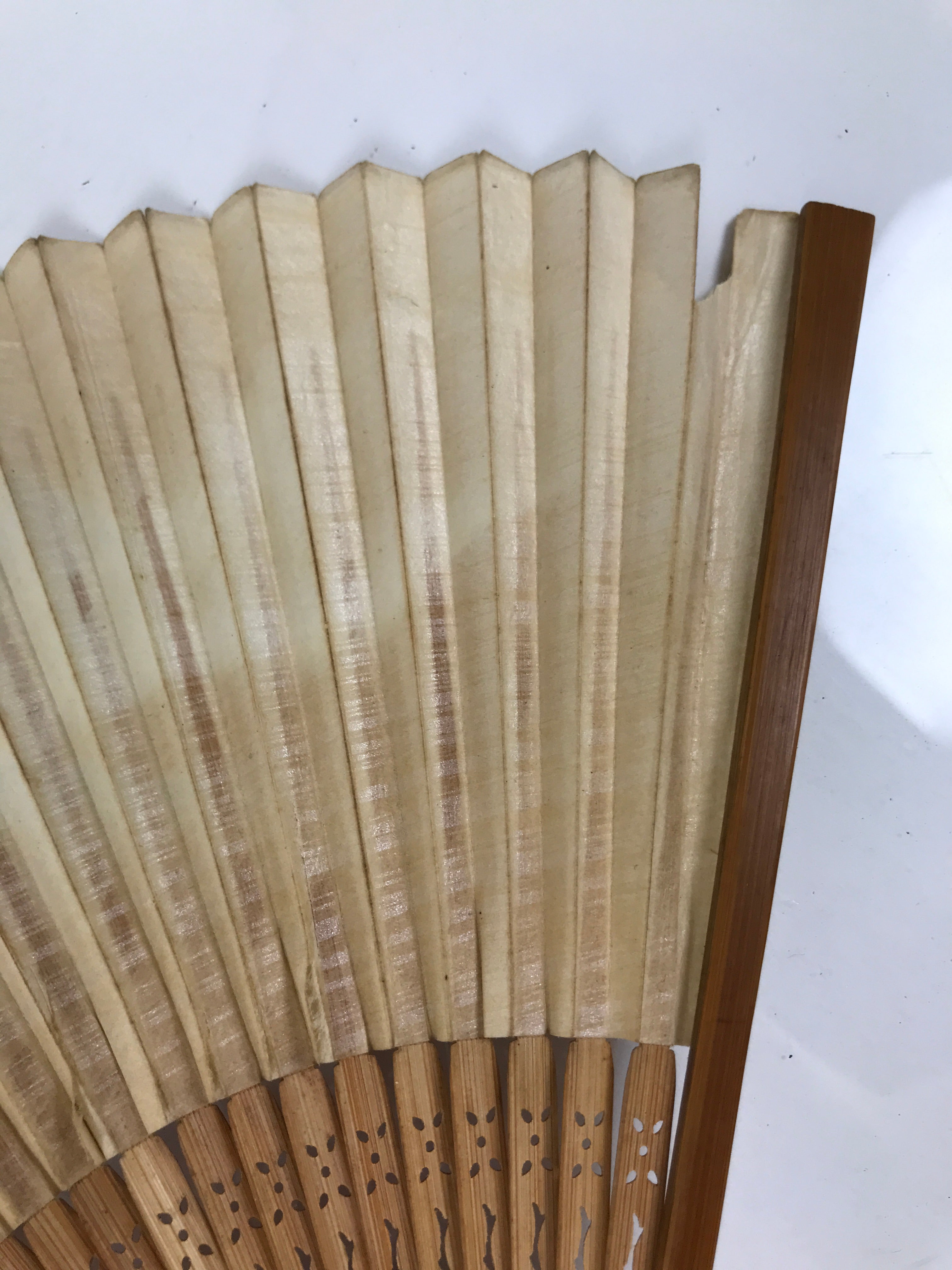 Japanese Paper Folding Fan Sensu Vtg Bamboo Frame Blue Mountains Brown 4D896