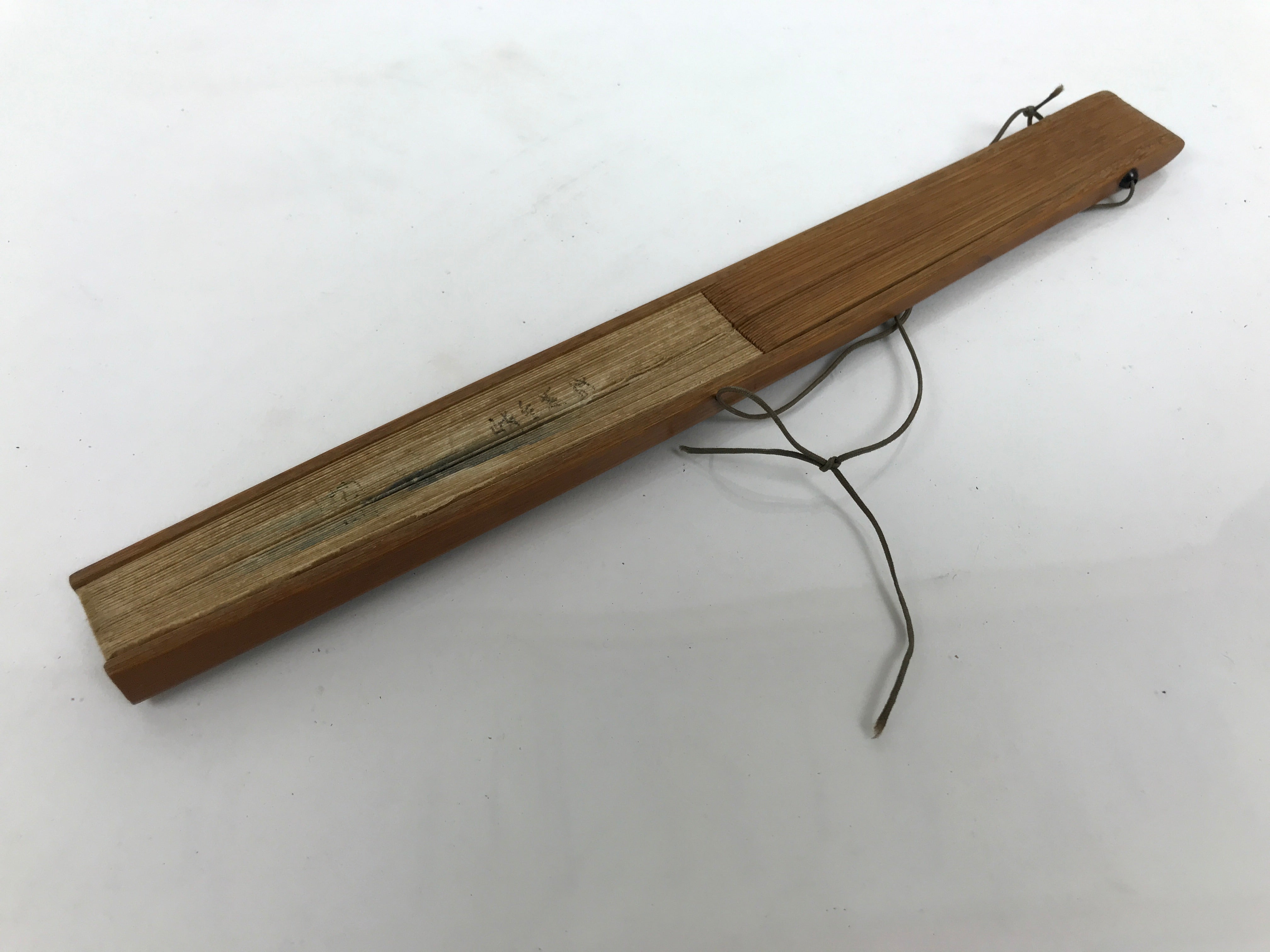 Japanese Paper Folding Fan Sensu Vtg Bamboo Frame Blue Mountains Brown 4D896