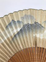 Japanese Paper Folding Fan Sensu Vtg Bamboo Frame Blue Mountains Brown 4D896