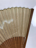 Japanese Paper Folding Fan Sensu Vtg Bamboo Frame Blue Mountains Brown 4D896