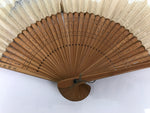 Japanese Paper Folding Fan Sensu Vtg Bamboo Frame Blue Mountains Brown 4D896
