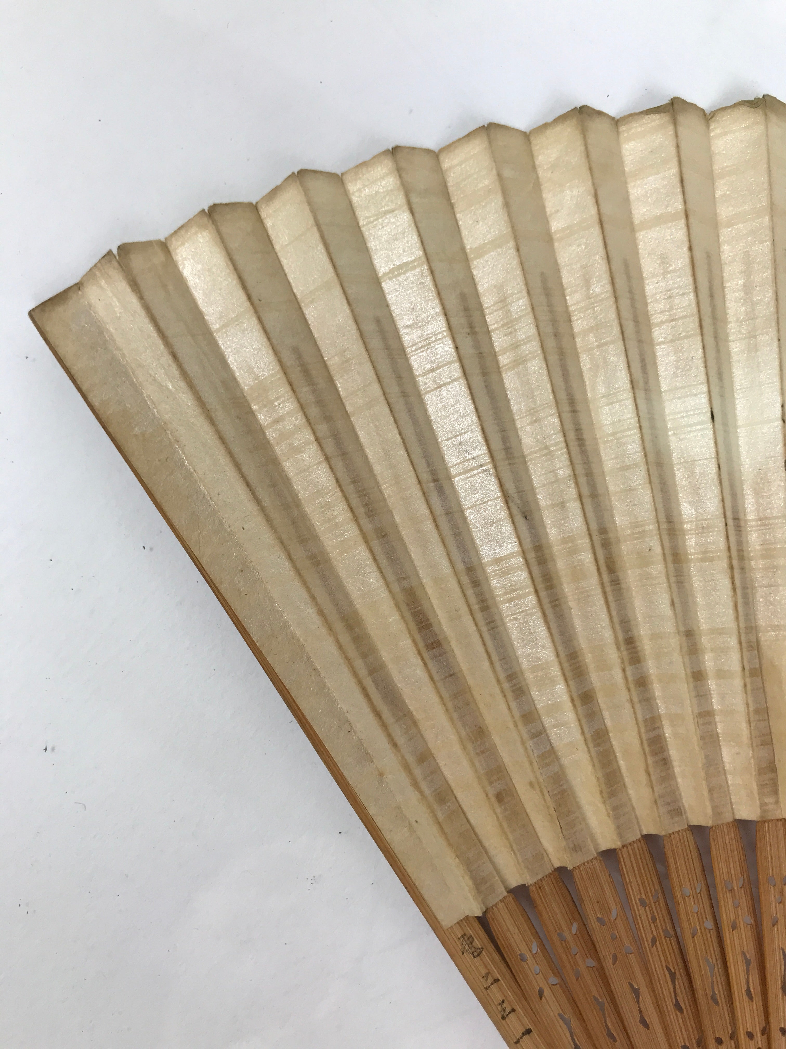 Japanese Paper Folding Fan Sensu Vtg Bamboo Frame Blue Mountains Brown 4D896