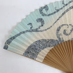 Japanese Paper Folding Fan Sensu Vtg Bamboo Frame Blue Vines Ogaki Bank 4D847