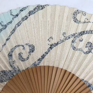 Japanese Paper Folding Fan Sensu Vtg Bamboo Frame Blue Vines Ogaki Bank 4D847