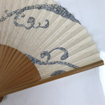 Japanese Paper Folding Fan Sensu Vtg Bamboo Frame Blue Vines Ogaki Bank 4D847