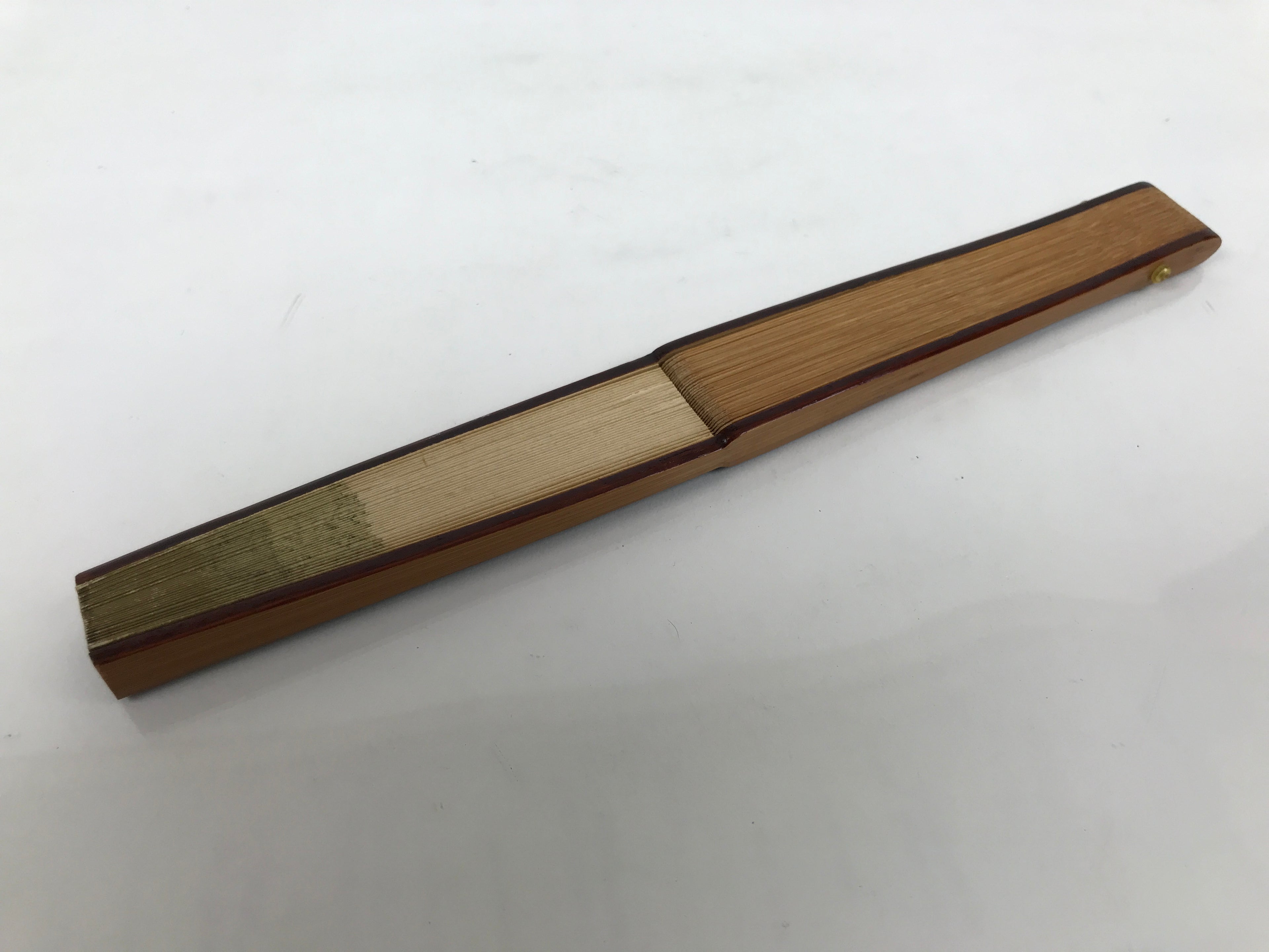 Japanese Paper Folding Fan Sensu Vtg Bamboo Frame Brown Gradient Gold Edge 4D976