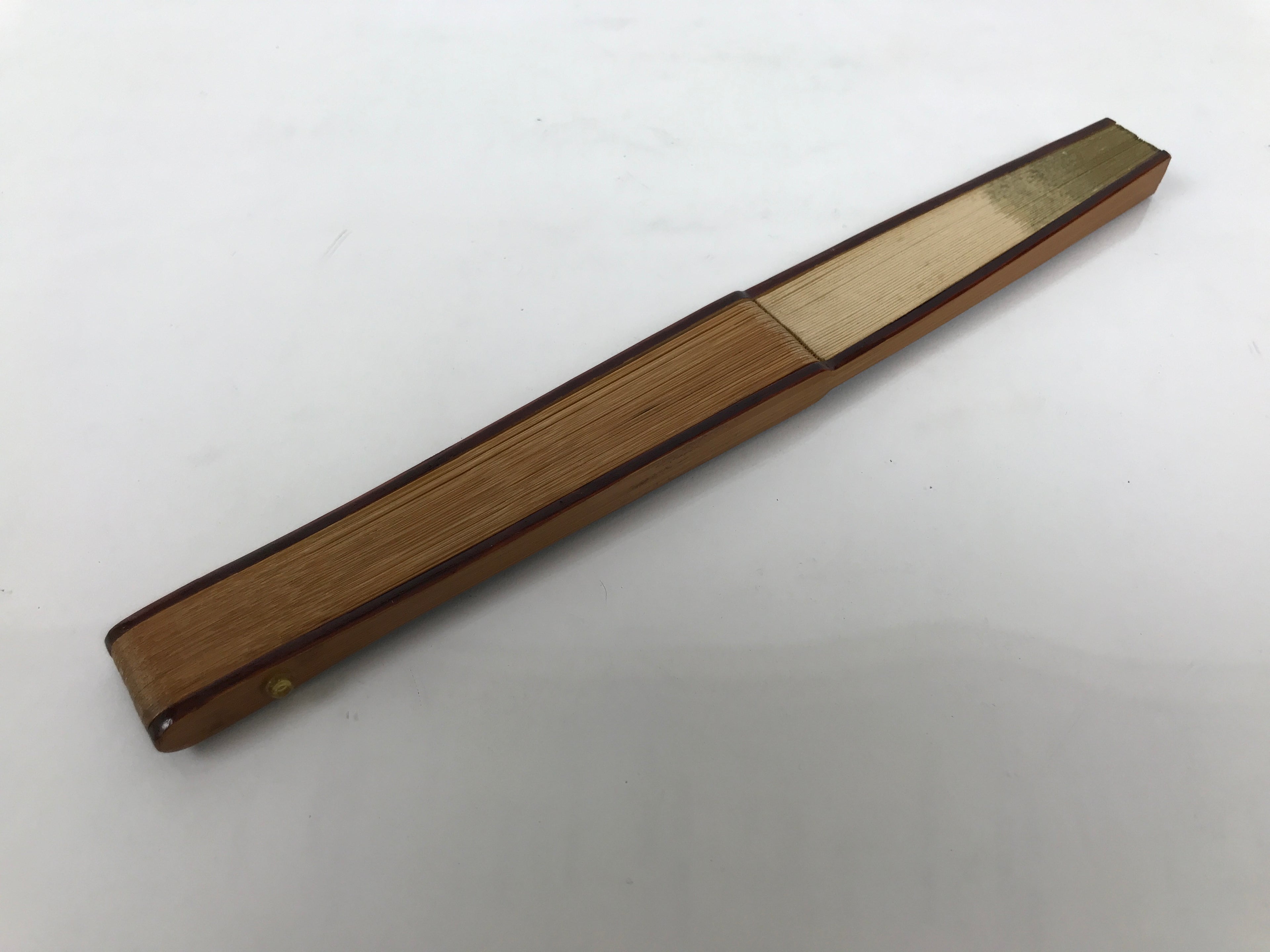 Japanese Paper Folding Fan Sensu Vtg Bamboo Frame Brown Gradient Gold Edge 4D976