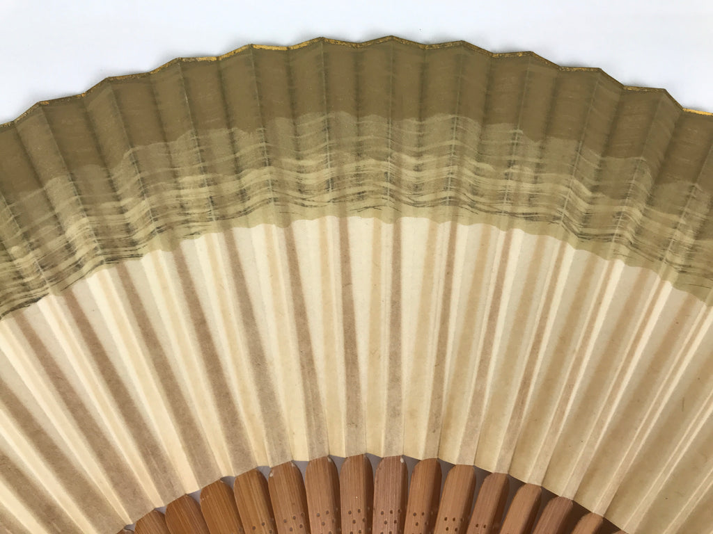 Japanese Paper Folding Fan Sensu Vtg Bamboo Frame Brown Gradient Gold Edge 4D976