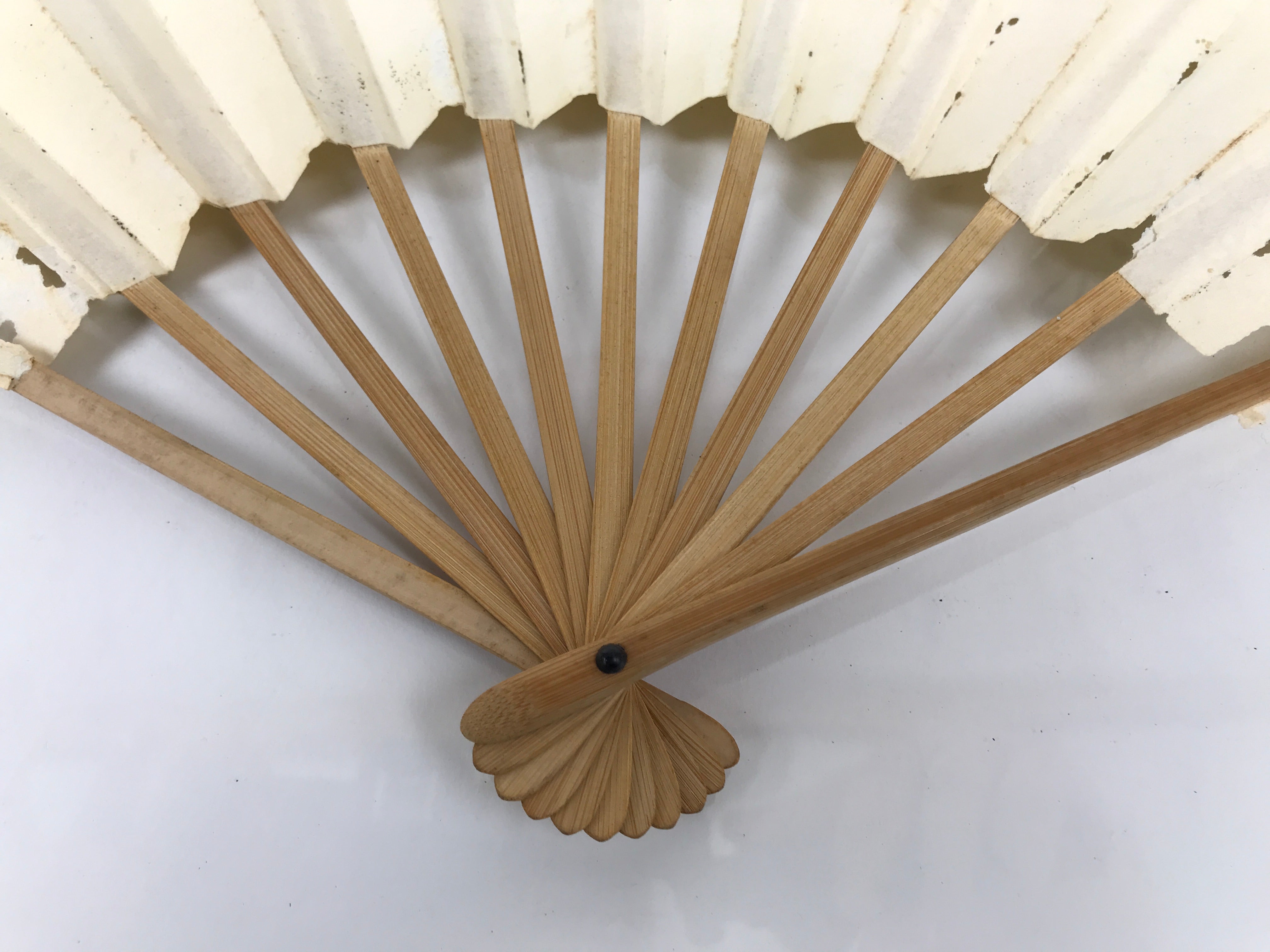 Japanese Paper Folding Fan Sensu Vtg Bamboo Frame Calligraphy Kotobuki 4D926