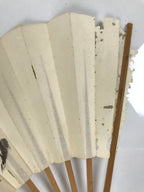 Japanese Paper Folding Fan Sensu Vtg Bamboo Frame Calligraphy Kotobuki 4D926