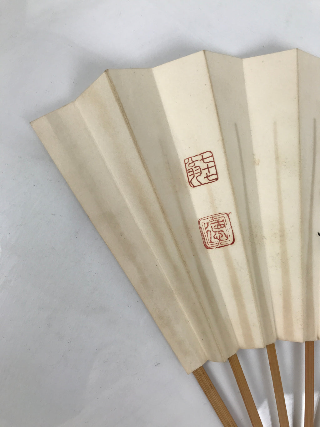 Japanese Paper Folding Fan Sensu Vtg Bamboo Frame Calligraphy New Year 4D925