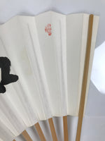 Japanese Paper Folding Fan Sensu Vtg Bamboo Frame Calligraphy Wa Black 4D928