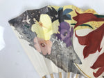 Japanese Paper Folding Fan Sensu Vtg Bamboo Frame Flowers Lilies Red 4D991
