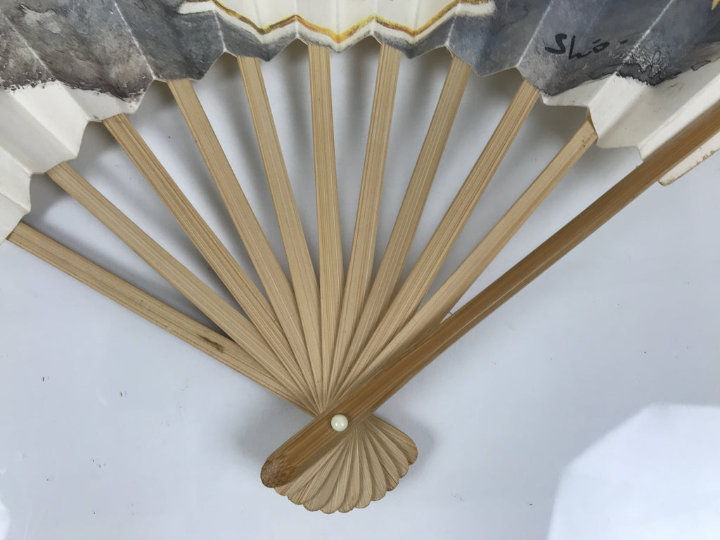 Japanese Paper Folding Fan Sensu Vtg Bamboo Frame Flowers Lilies Red 4D991
