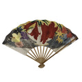 Japanese Paper Folding Fan Sensu Vtg Bamboo Frame Flowers Lilies Red 4D991