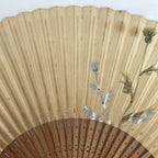 Japanese Paper Folding Fan Sensu Vtg Bamboo Frame Flowers Silver Flag 4D849