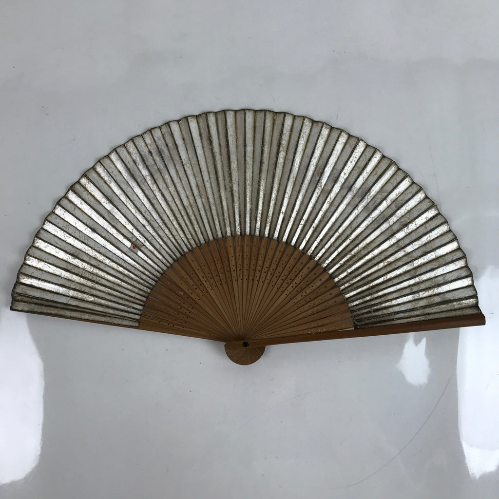Japanese Paper Folding Fan Sensu Vtg Bamboo Frame Flowers Silver Flag 4D849