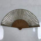 Japanese Paper Folding Fan Sensu Vtg Bamboo Frame Flowers Silver Flag 4D849