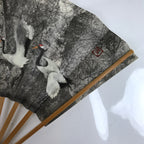 Japanese Paper Folding Fan Sensu Vtg Bamboo Frame Flying Cranes Gray 4D875