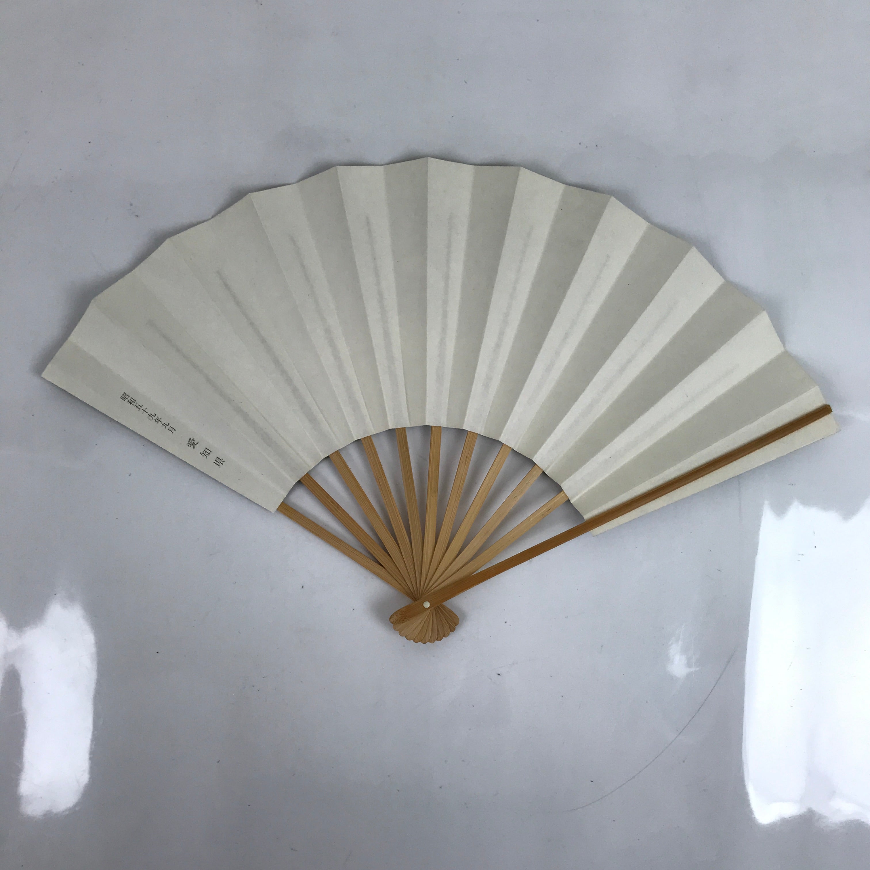 Japanese Paper Folding Fan Sensu Vtg Bamboo Frame Flying Cranes Gray 4D875